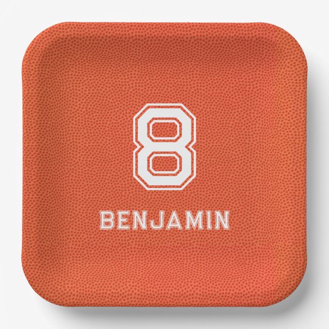 Personalized textured Basketball  Paper Plate (Front)