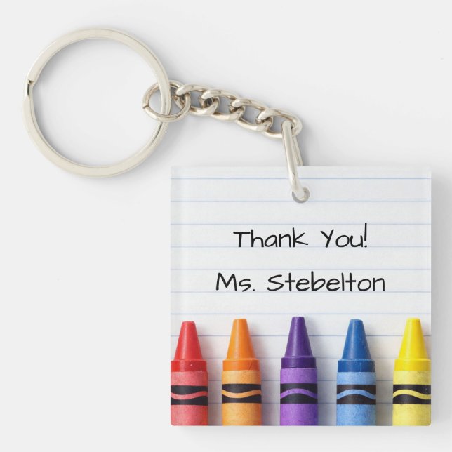 Personalized Thank You Crayon Teacher Keychain (Front)