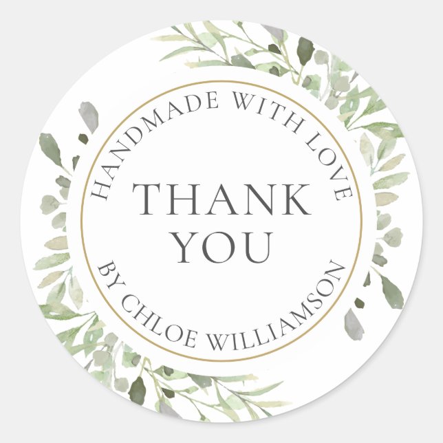 Personalized Thank You Message Greenery Floral Classic Round Sticker (Front)