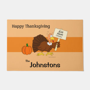 Personalized Thanksgiving Doormat - Cartoon Turkey