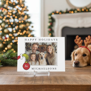 Personalized The Grinch Holding Ornament Photo Holiday Card
