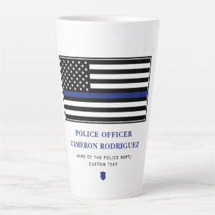 Personalized Thin Blue Line Police Officer Flag Latte Mug