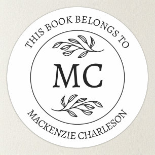 Personalized This Book Belongs to Monogram Classic Round Sticker