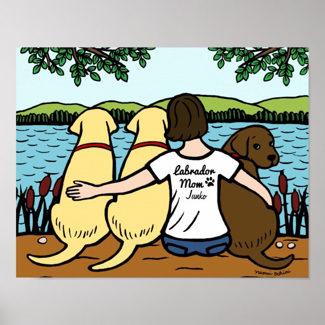 Personalized Three Labradors and Mom Poster (Front)