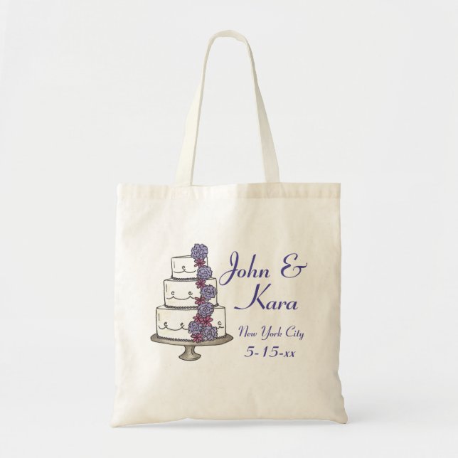 Personalized Tiered Wedding Cake w/ Flowers Tote Bag (Front)