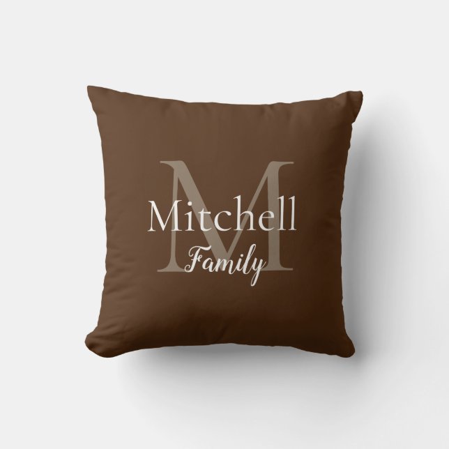Personalized Timless Brown Family Monogram Cushion (Front)