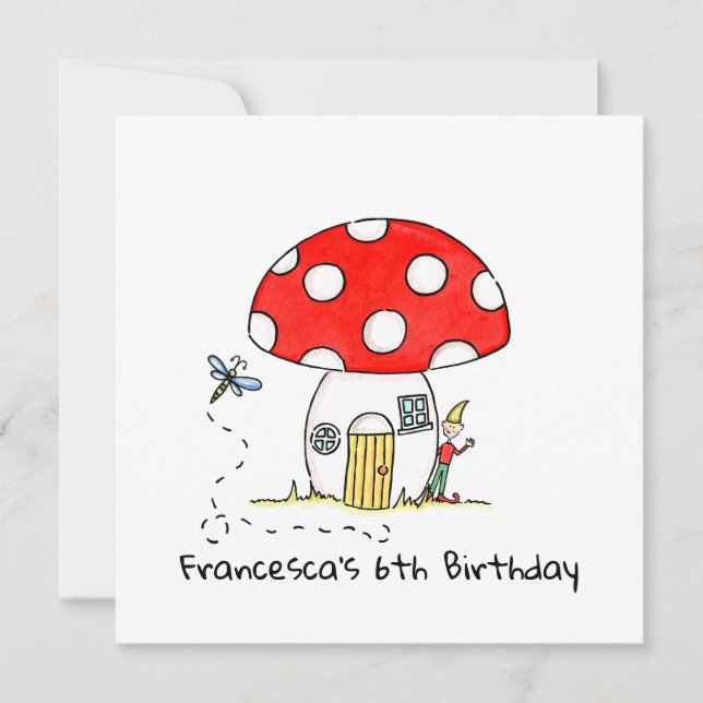 Personalized Toadstool, Elf & Dragonfly Invitation (Front)