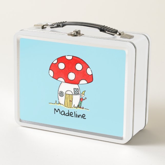 Personalized Toadstool & Elf Metal Lunch Box (Front)