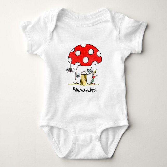 Personalized Toadstool, Elf & Spider Baby Bodysuit (Front)