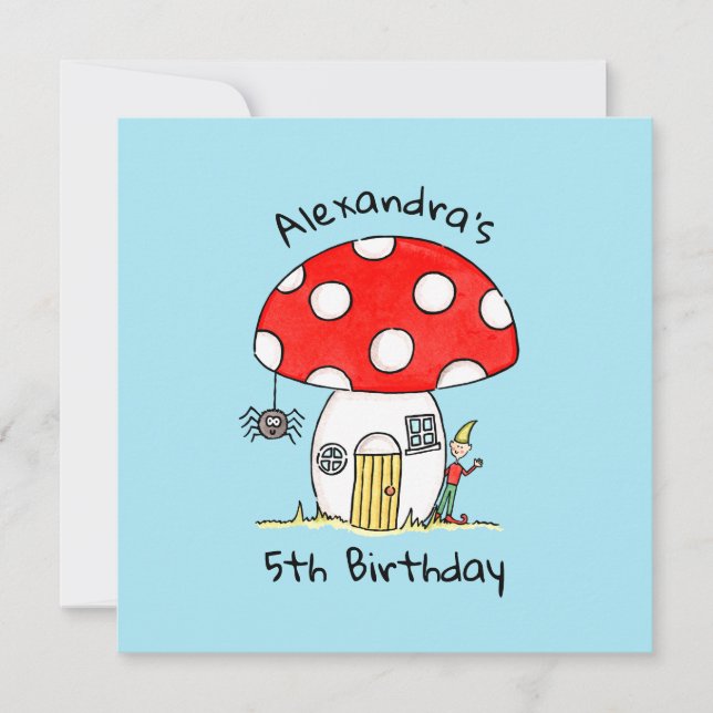 Personalized Toadstool, Elf & Spider Invitation (Front)