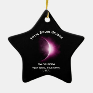 Personalized TOTAL SOLAR ECLIPSE 2024 Ceramic Star Ornament