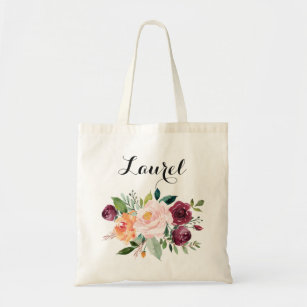 Personalized Tote Bag. Floral Tote Bag. Bridesmaid