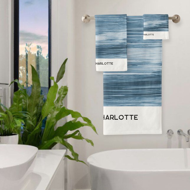 Personalized Towel Set, Shaded Blue Ombre, Elegant (Creator Uploaded)