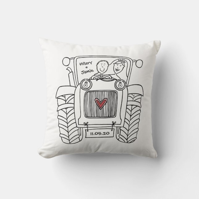 Personalized Tractor Country Farm Wedding Cushion (Front)