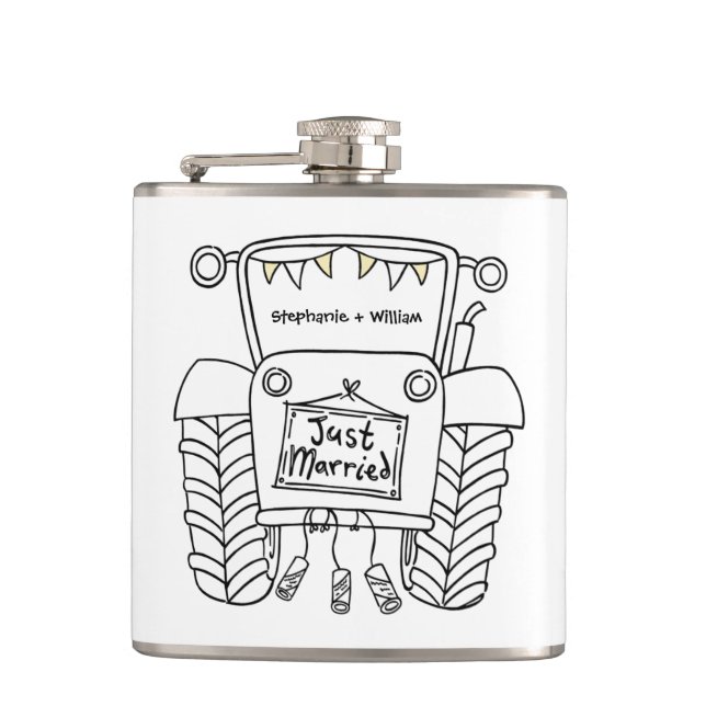 Personalized Tractor Country Wedding Gift Hip Flask (Front)