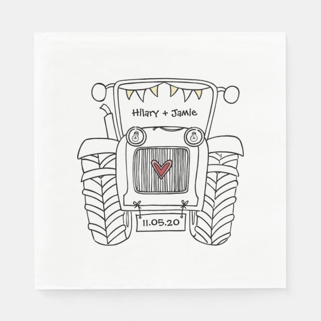Personalized Tractor Country Wedding Paper Napkin (Front)