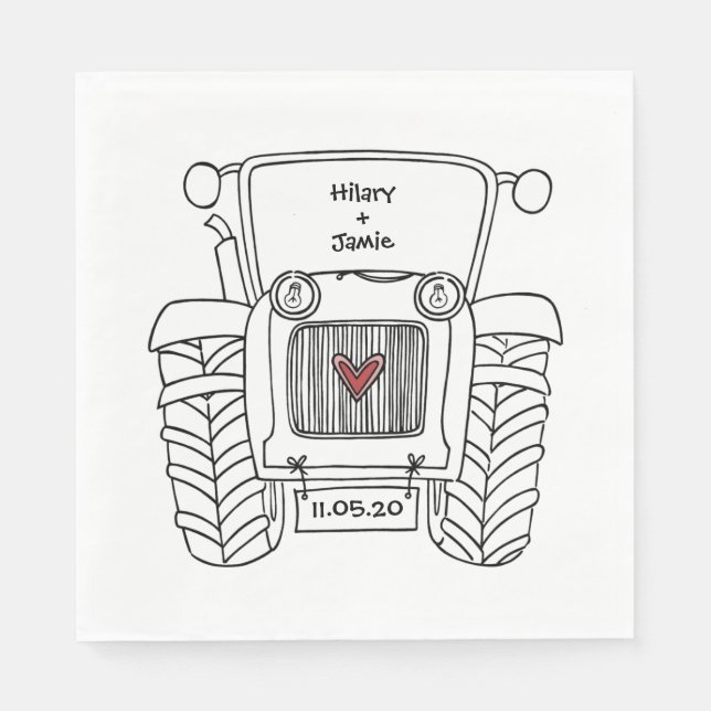Personalized Tractor Country Wedding Paper Napkin (Front)