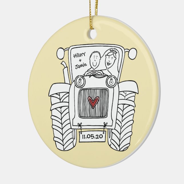 Personalized Tractor Wedding Christmas Decoration (Left)