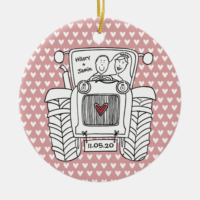 Personalized Tractor Wedding Christmas Decoration (Front)