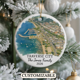 Personalized Traverse City Ornament, Michigan Ceramic Ornament