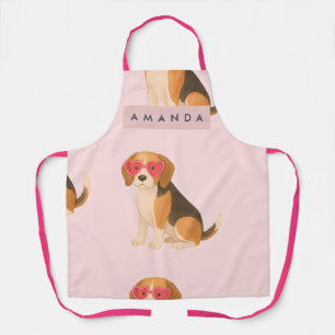 Personalized Trendy Beagle Dog with Heart Glasses Apron