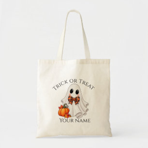 Personalized Trick or Treat Boy Ghost Halloween Tote Bag
