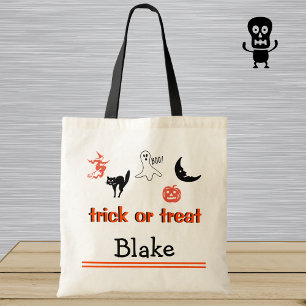 Personalized Trick or Treat Kids Halloween Tote Bag