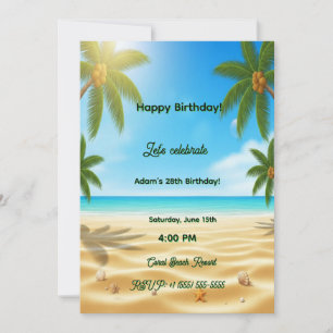 Personalized Tropical Beach Palms Adult Birthday P Invitation