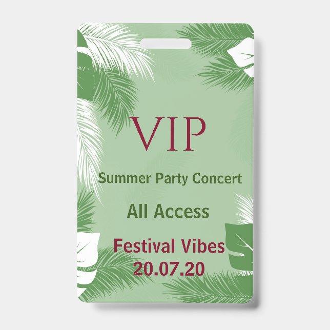 Personalized Tropical Beach Party VIP Access Badge ID Badge (Front)