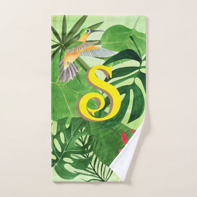 Personalized Tropical leaves Botanical jungle frog Hand Towel (Hand Towel)