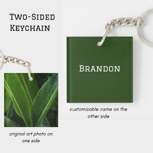 Personalized Tropical Leaves Minimal Men's Name Key Ring