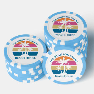 Personalized Tropical Palm Tree Sunset Beach House Poker Chips