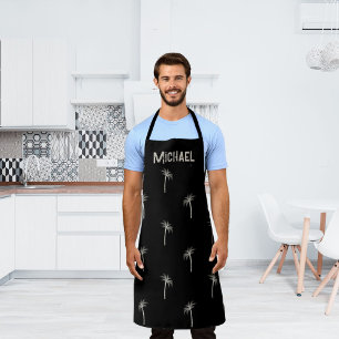 Personalized Tropical Palm Trees Custom Name Black Apron