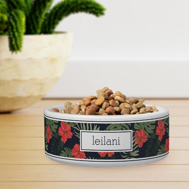 Personalized Tropical Red Hibiscus Pattern Pet Bowl (Creator Uploaded)