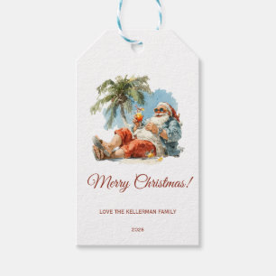 Personalized Tropical Santa Christmas Gift Tags