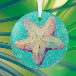 Personalized Tropical Starfish Christmas Holiday Glass Tree Decoration