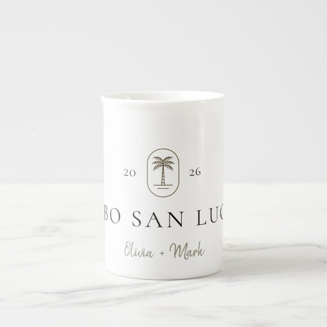 Personalized Tropical Wedding Destination Weekend Bone China Mug (Front)
