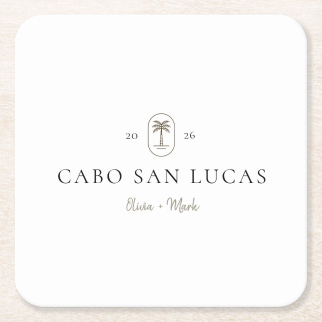 Personalized Tropical Wedding Destination Weekend Square Paper Coaster (Front)
