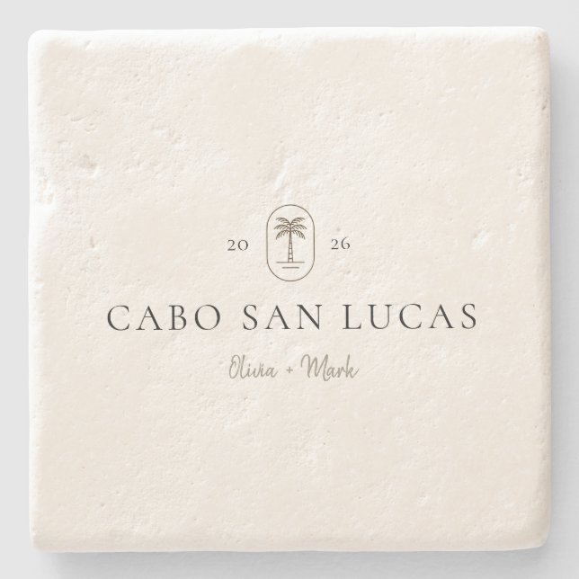 Personalized Tropical Wedding Destination Weekend Stone Coaster (Front)