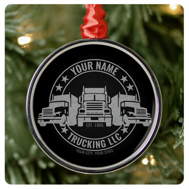 Personalized Trucker Big Rig Semi Truck Trucking Metal Ornament (Creator Uploaded)