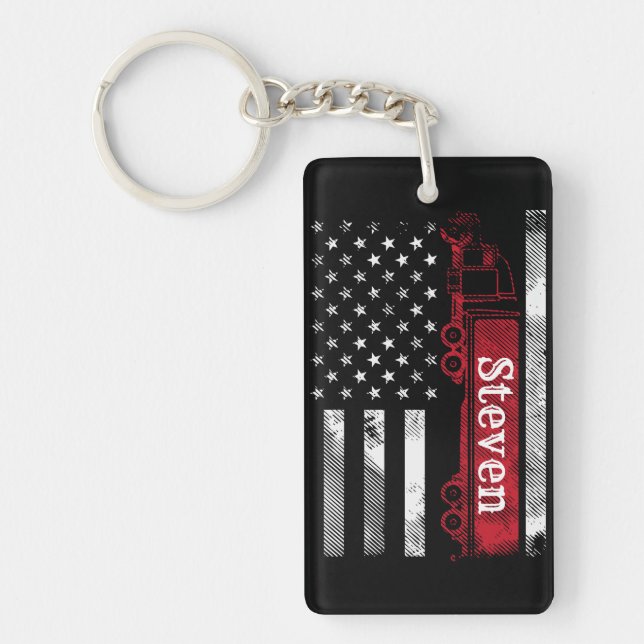 Personalized Trucker Flag Key Ring (Front)