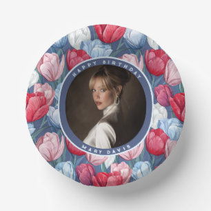 Personalized Tulip Floral Summer Party Paper Plate