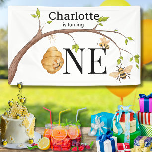 Personalized Turning One Bee Themed Birthday Party Banner