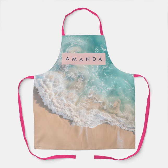 Personalized Turquoise Ocean Wave Beach Apron (Front)