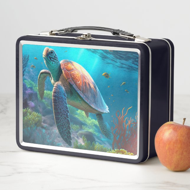 Personalized Turtle Illustration Metal Lunch Box (In Situ)