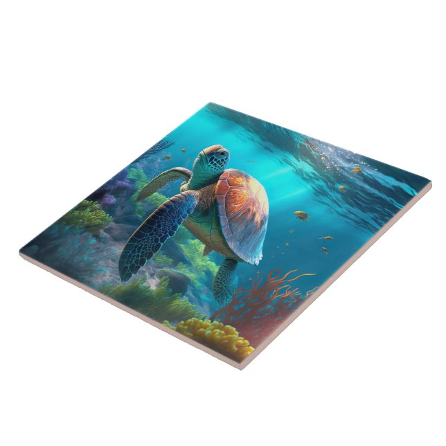 Personalized Turtle Image Classic Ceramic Art Tile (Side)