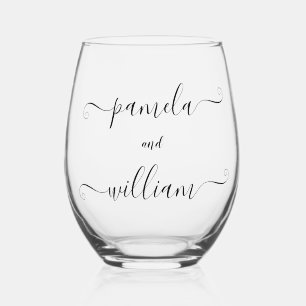 Personalized Two Names Curly Font Stemless Wine Glass