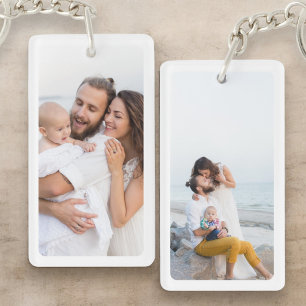 Personalized Two Photo Family Double Sided Key Ring