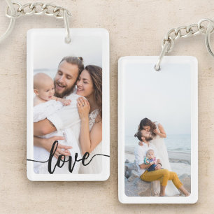 Personalized Two Photo Text Family Double Sided Key Ring