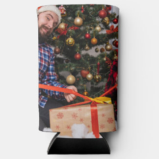 Personalized Two Sided Family Christmas Photo Seltzer Can Cooler